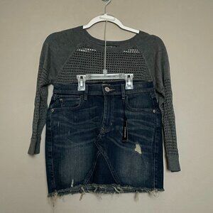 Express, Dark Denim, Distressed Skirt & Crochet Summer Sweater, NEW!